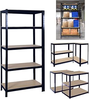 Yiyai Garage Shelving Units 150cm H x 70cm W x 30cm D, Heavy Duty 5 Tier Racking Shelves Shed Storage Shelving Kit 175KG Per Shelf, 875KG Capacity, For Workshop, Shed, Office - Black