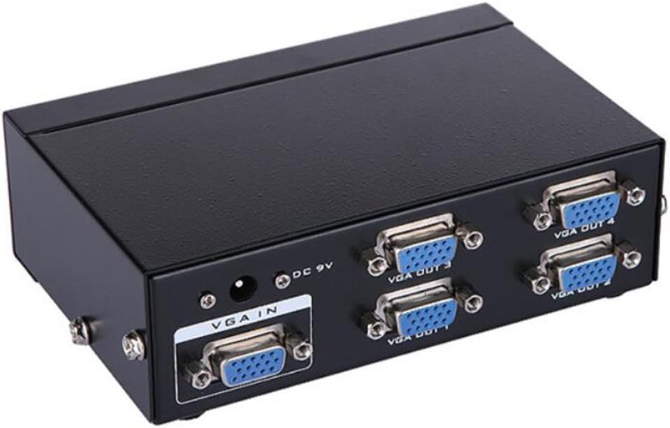 Eazy2hD 4 Port VGA SVGA Video Splitter Box (1 PC Input to 4 Monitors Output) Sharing Switch Selector Hub for Computer DVD TV Projector(UK Plug) VS003
