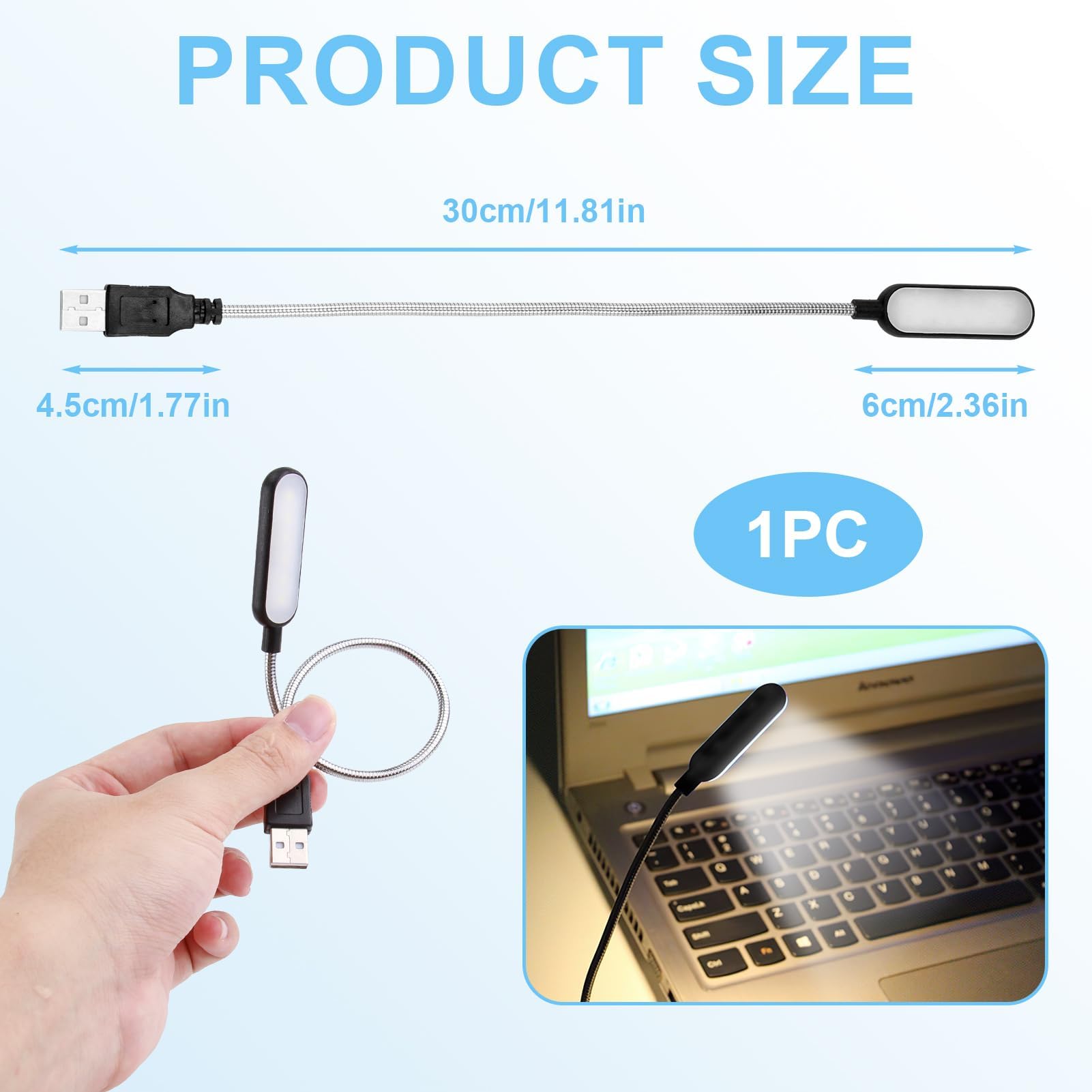 USB Reading Light Bright LED Lamp 180ºangle Flexible Clip on Laptop Keyboard Light Portable USB Powered LED Night Light with Gooseneck Warm White Light for Travel Camping Reading Late-Night Work Black - Image 2