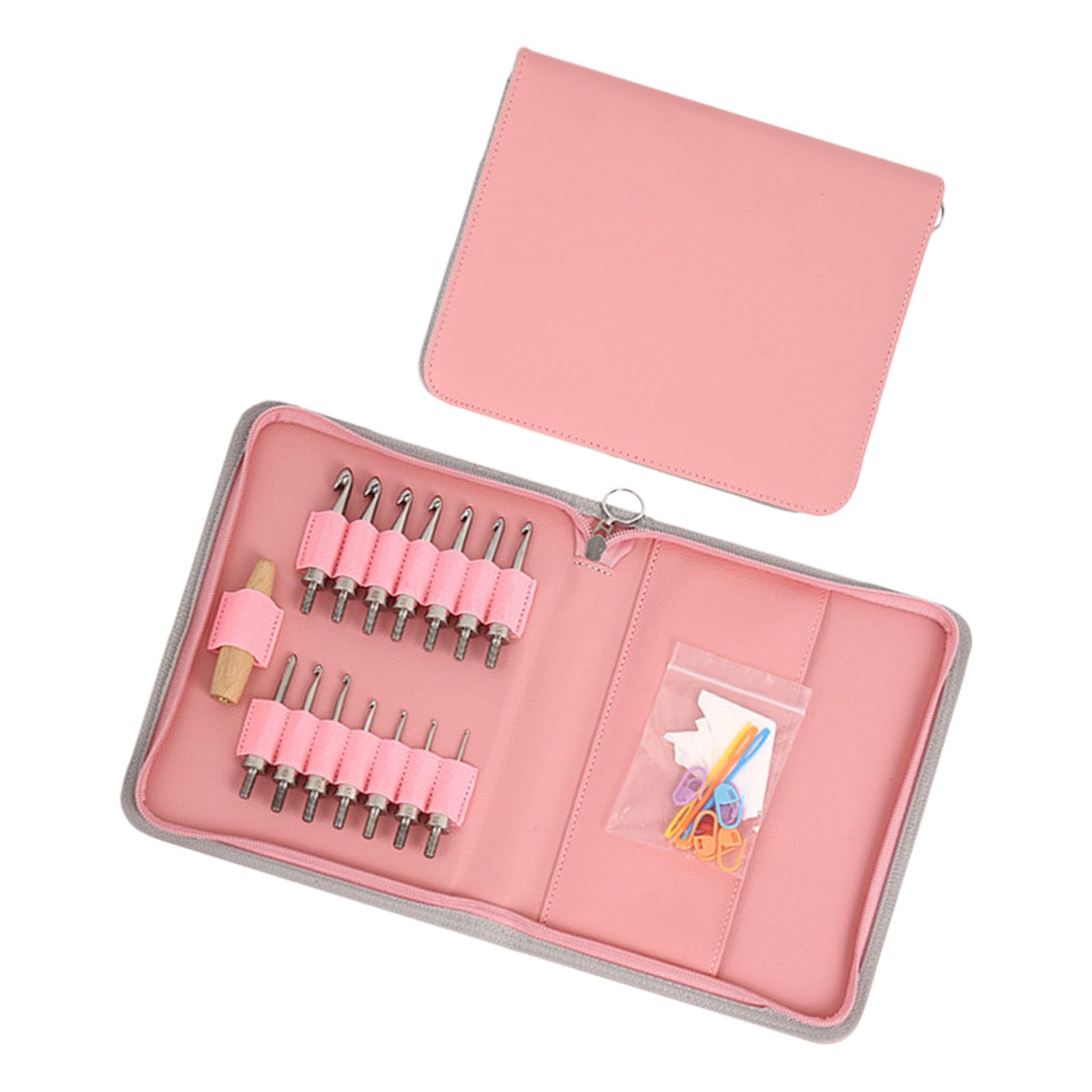 Aguja de ganchillo de acero inoxidable con 14 puntas intercambiables ergonómicas con mango de madera para tejer, manualidades, ganchos de acero inoxidable