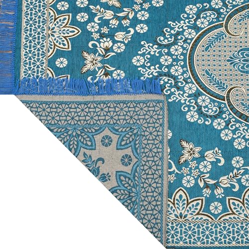 Image of Heavy Fabric Velvet Touch Bedroom, Hall, Living Room, Drowing Room, Yoga Hall Designer Velvet Rectangle Carpet |60 inch Inch X 84 inch Inch | 5 Feet X 7 Feet I 150 Cm X 210 Cm (Sky Blue)