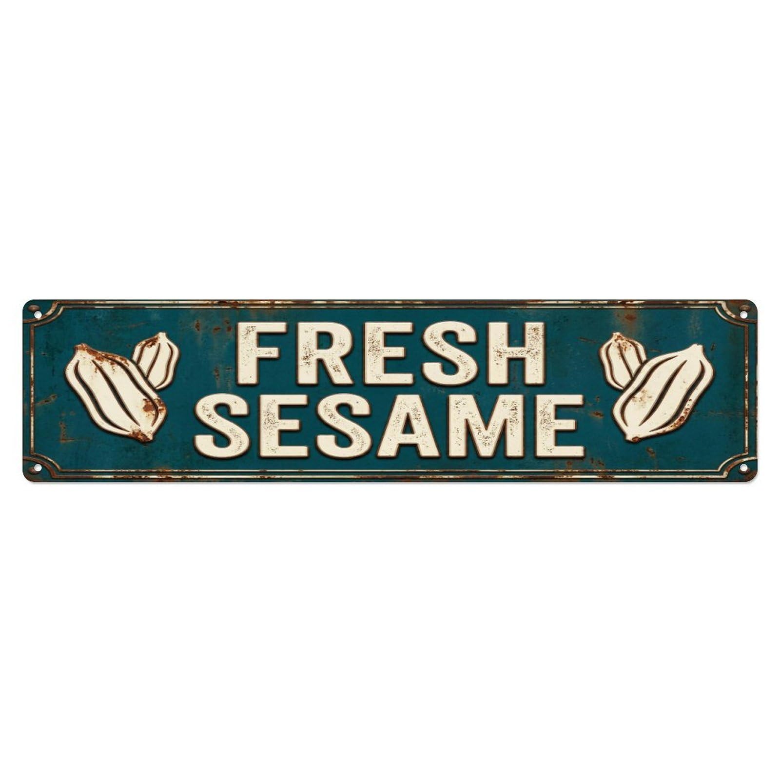 Metal Tin Sign FRESH SESAME Vintage Seed Rustic Farmhouse