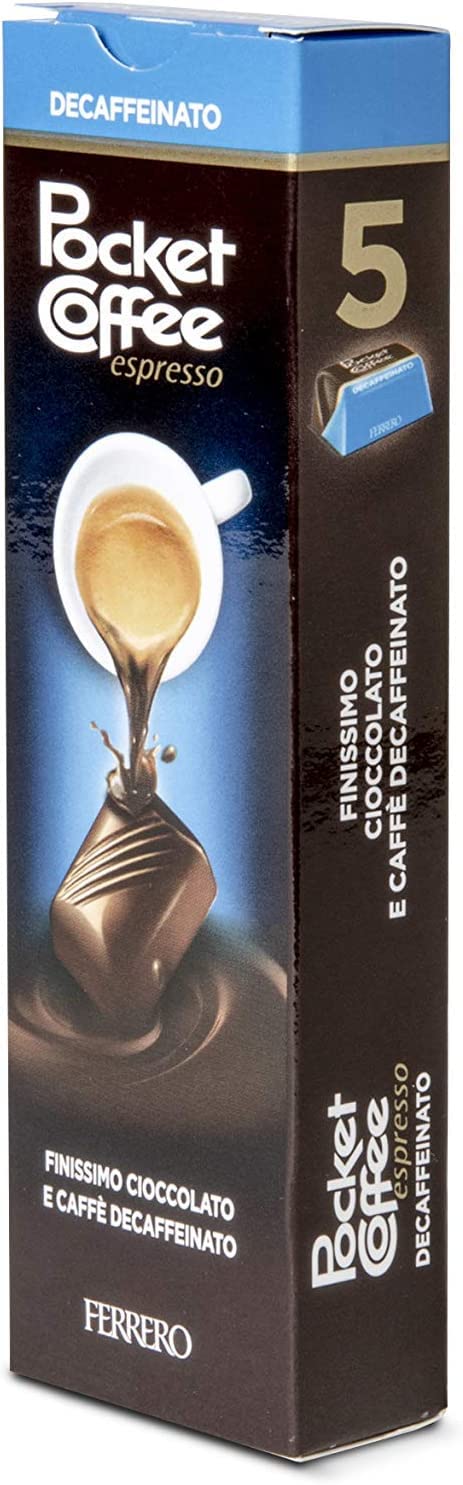 Pocket Coffee espresso - Café de café con líquido descafeinado DEK Espresso, leche fina y chocolate semiamargo, 5 bombones, 625 g