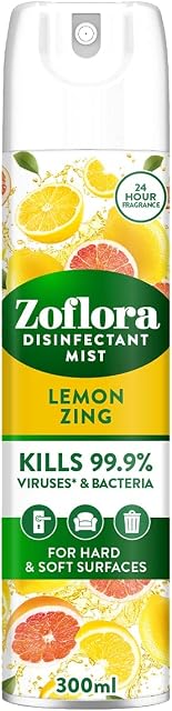 Zoflora Lemon Zing 300ml Disinfectant Aerosol Mist Spray, Anti-Viral Mist, Air Freshener Spray, Room Spray, Disinfectant Spray Eliminates Odours