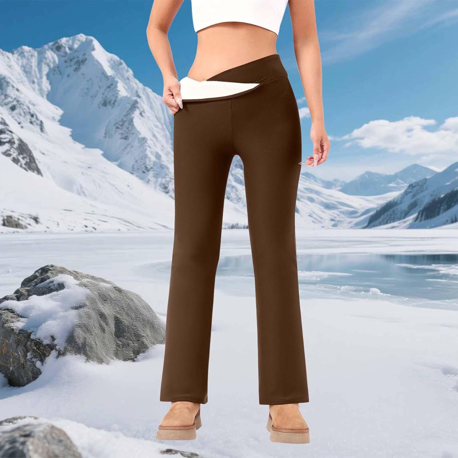 Women's Fleece Lined Pants High Waisted Stretch Fall Winter Thermal Pant with Pocket Casual Cold Weather Trousers