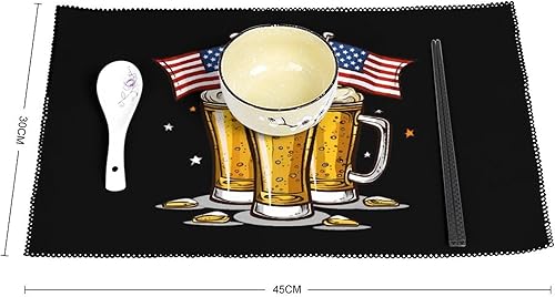 Miniatura 2 de Beer American Flag Placemats Set of 6 Resistant Table Mats Washable Place Mats for Dinner Party Table Decoration