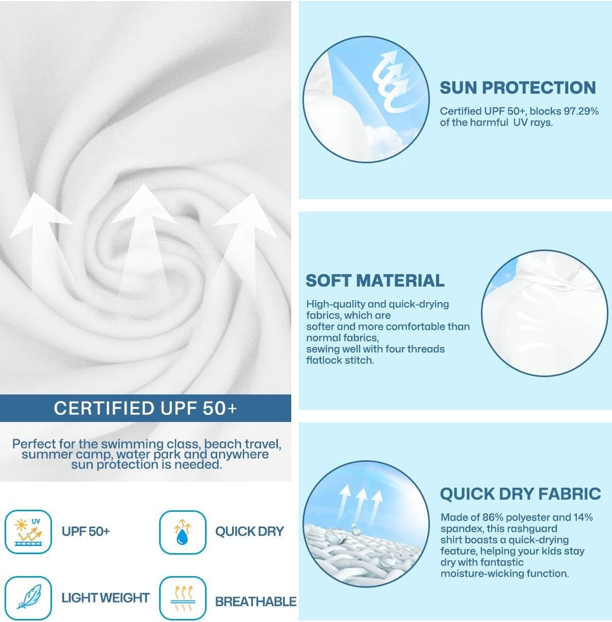 BesserBay Girls Boys Swim Shirt UPF 50+ Lightweight Hooded Rash Guard Shirt 1-14 Years - Image 4