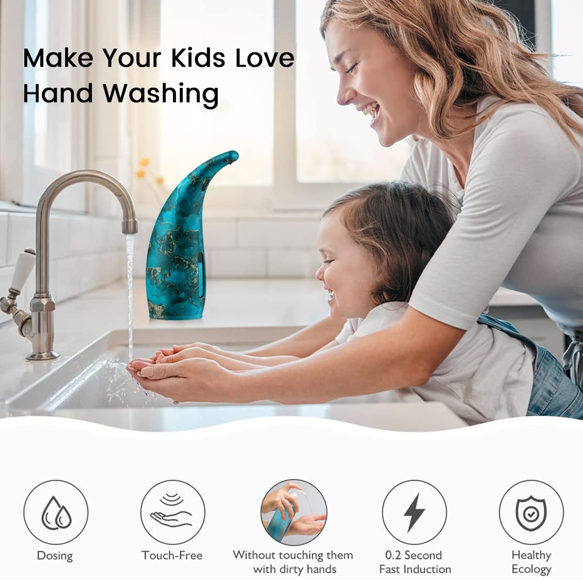 Automatic Soap Dispenser, 10.25 Oz Touchless Soap Dispenser, Auto Dish Soap Dispenser with IP65 Waterproof, Auto Sensor Liquid Soap Dispenser for Kitchen Bathroom Hotel Restaurant (Wood Grain)