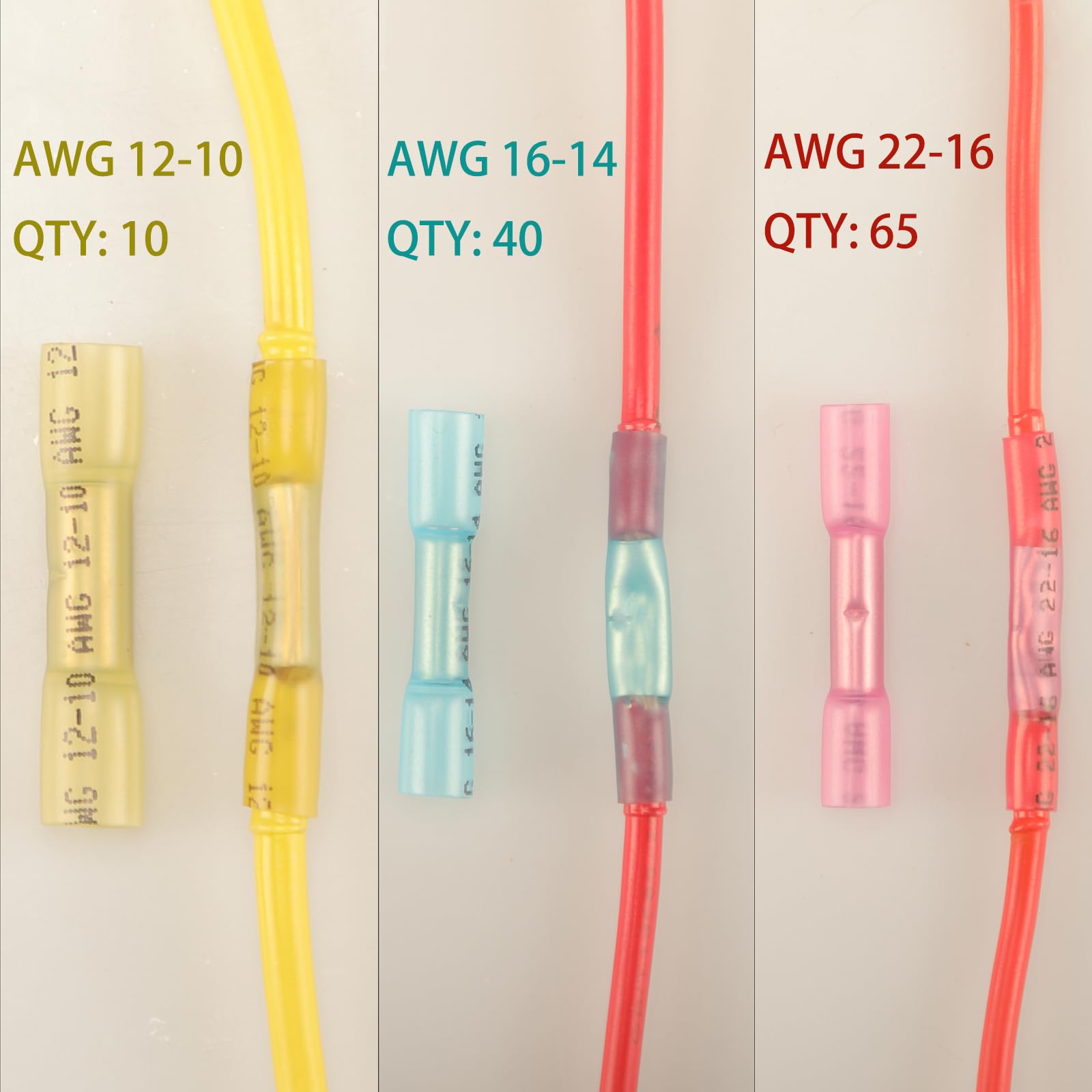 115pcs Terminales Eléctricos Termorretráctiles, Conectores Alambre Impermeables, Conectores Termorretráctiles de Grado Marino de Empalme a Tope Impermeables