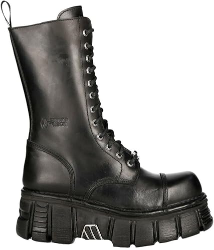 Miniatura 3 de New Rock Botas M-MILI211C-C1 Hombre Militar Metálico Negro Cordones 100% Cuero Techno Biker