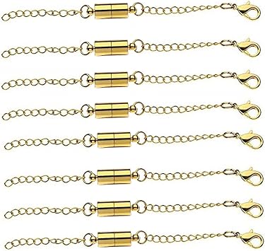 Magnetic Necklace Extenders, Adjustable Chain Extenders for Necklaces, Magnetic Necklace Clasps and Closures with Extender Chains 8pcs Gold