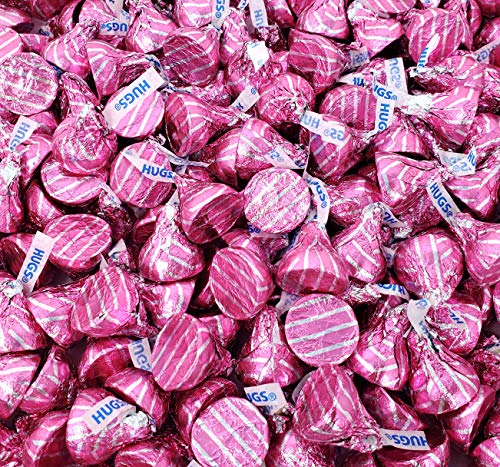 CrazyOutlet HERSHEY'S KISSES HUGS Pink Foil Candy, Milk Chocolate Hugged by Sweet White Creme, Bulk Pack 2 Pounds