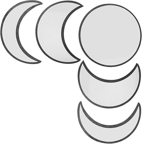 Miniatura 3 de Fydun Espejo de pared acrílico con cambio de ciclo lunar para decoración del hogar, dormitorio, decoración negro, amplia gama de usos (cinco piezas,
