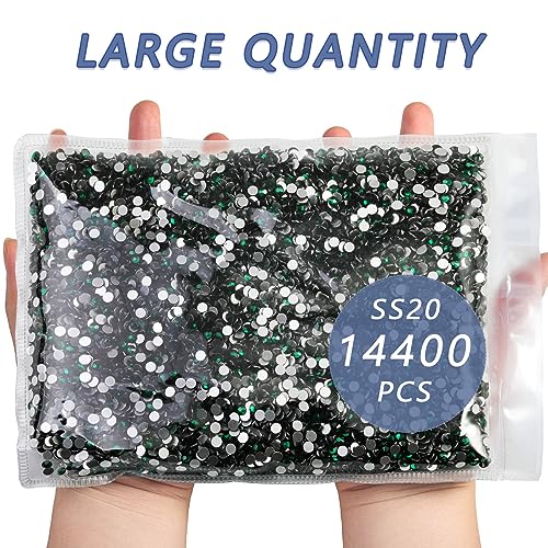 Image of Beadsland Flatback Rhinestones Bulk,14400pcs Green Rhinestones for Nails Crafts Clothes DIY Decoration, Emerald, SS20, 4.6-4.8mm | Flatback Glass Gems for Nails Crafts Clothes DIY Decoration, Glue Fix, 4.6-4.8mm,Dark Green