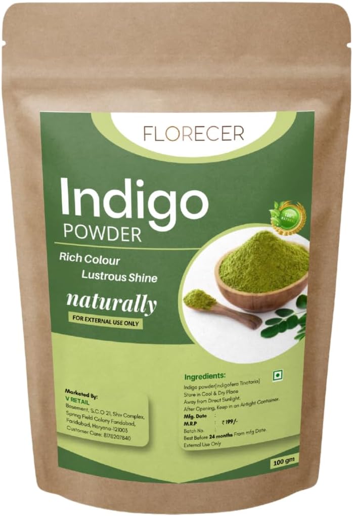 Glattol Florecer Organic Indigo Powder For Hair Black, Triple-Sifted & Microfine Powder, Indigofera Tinctoria Powder for Natural Hair Colouring, 100 g