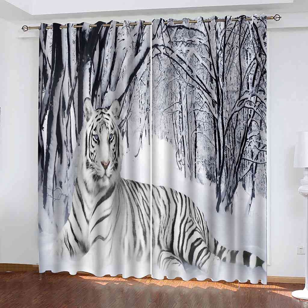 Rideaux de chambre enfant style jungle avec grand tigre blanc occultant