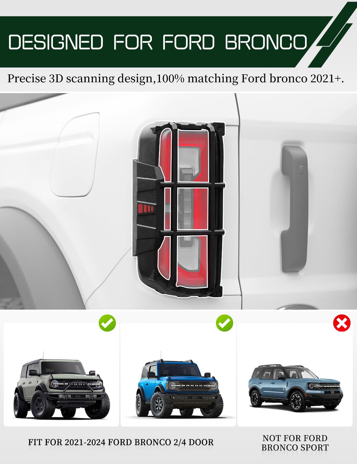 JROAD Bronco Rücklichtschutz, Rücklichtabdeckung, kompatibel mit Ford Bronco 2021, 2022, 2023, Außenzubehör (Nicht passend für Bronco Sport)