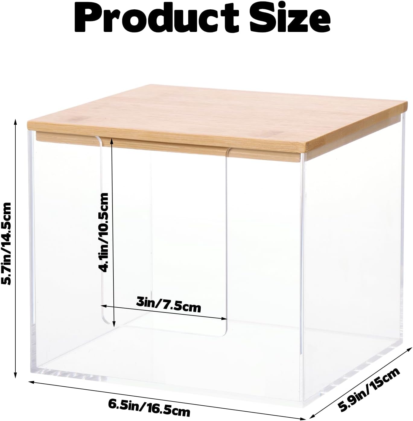 Rainmae Disposable Face Towel Holder, Acrylic Cosmetic Facial Towel Storage Box for XL Clean Skin Club, Upgrade Tissue Holder with Bamboo Lid Towel Organizer Container for Bathroom Vanity Countertop - Image 2