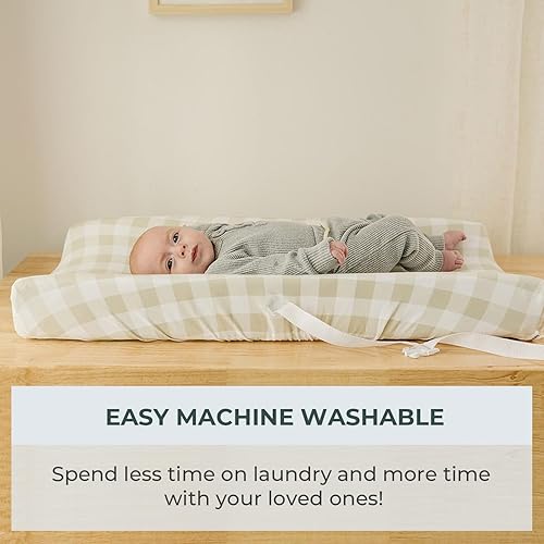 Miniatura 7 de Pobibaby Paquete de 2 fundas de cambiador de alta calidad para niños, fundas de algodón ultrasuave y transpirable para cambiadores de pañales -