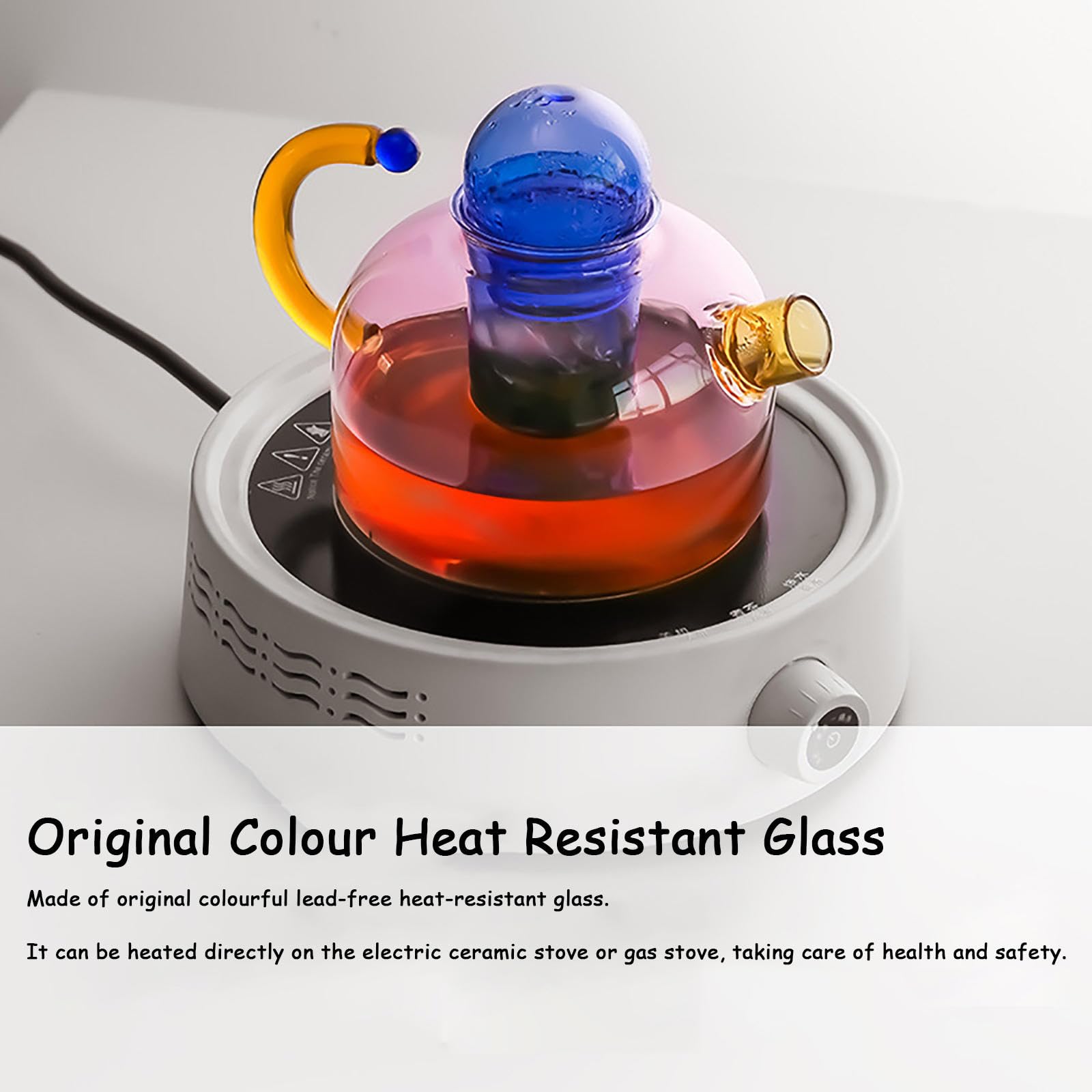 Teekessel, Glas-Teekanne, Teekanne mit Teesieb für losen Tee, transparenter Teekessel, hochtemperaturbeständig, Glas, Tee-Wassertrennung, Filtration, kleine steilende Teekanne,