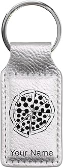 LaserGram Rectangle Keychain, Pizza, Personalized Engraving Included