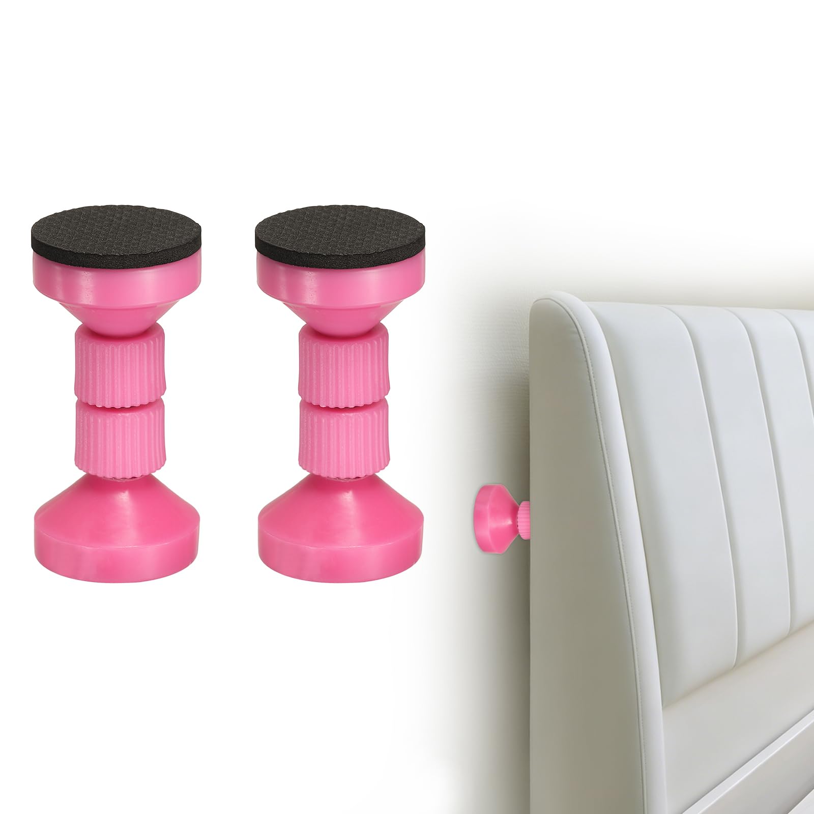 sourcing map 2 Pcs Headboard Stoppers, 9 cm Adjustable Threaded Bed Frame Anti-Shake Tool Furniture Stabilizer for Couch, Bed Frame, Bookshelf, Cupboard, Pink