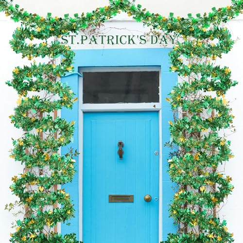 Guirlande Saint-Patrick 15m verte et dorée avec trèfles et chapeaux pour fête irlandaise - 7