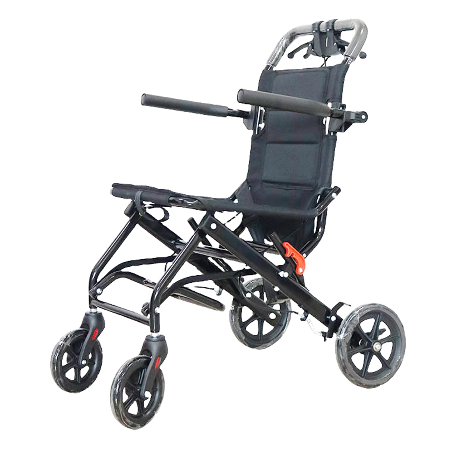 Altsuceser Sedia a rotelle manuale, trasporto pieghevole leggero, porte strette, adulti anziani, viaggi, 200 kg, nero, lega di alluminio, standard per tutti i terreni