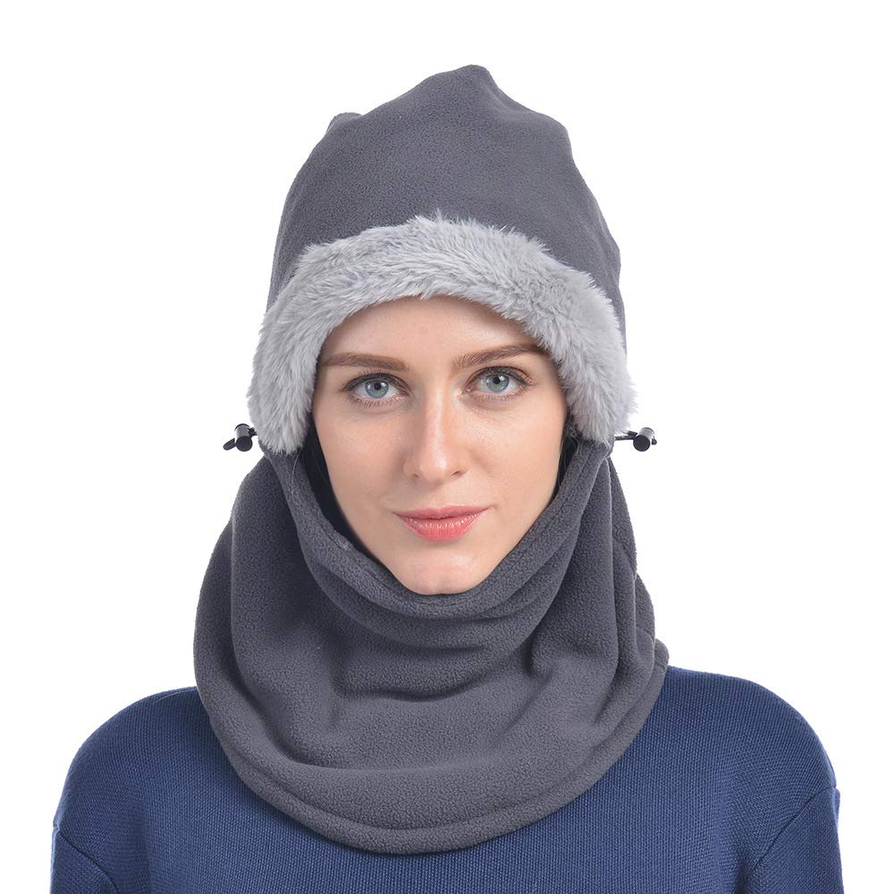 Fleece Balaclava Windproof Hooded Scarf Hat Winter Face Mask Thermal Warm Face Cover Hat Cap Scarf for Outdoor