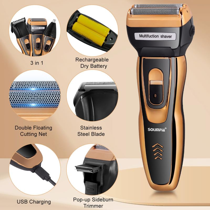 Image of SOLIMPIA HT-6273 3-in-1 Rechargeable Shaver Hair Clipper & Nose Trimmer Set, Beard & Moustaches Hair Machine Hair Clipper, Shaver & Nose Trimmer with Precision Blades