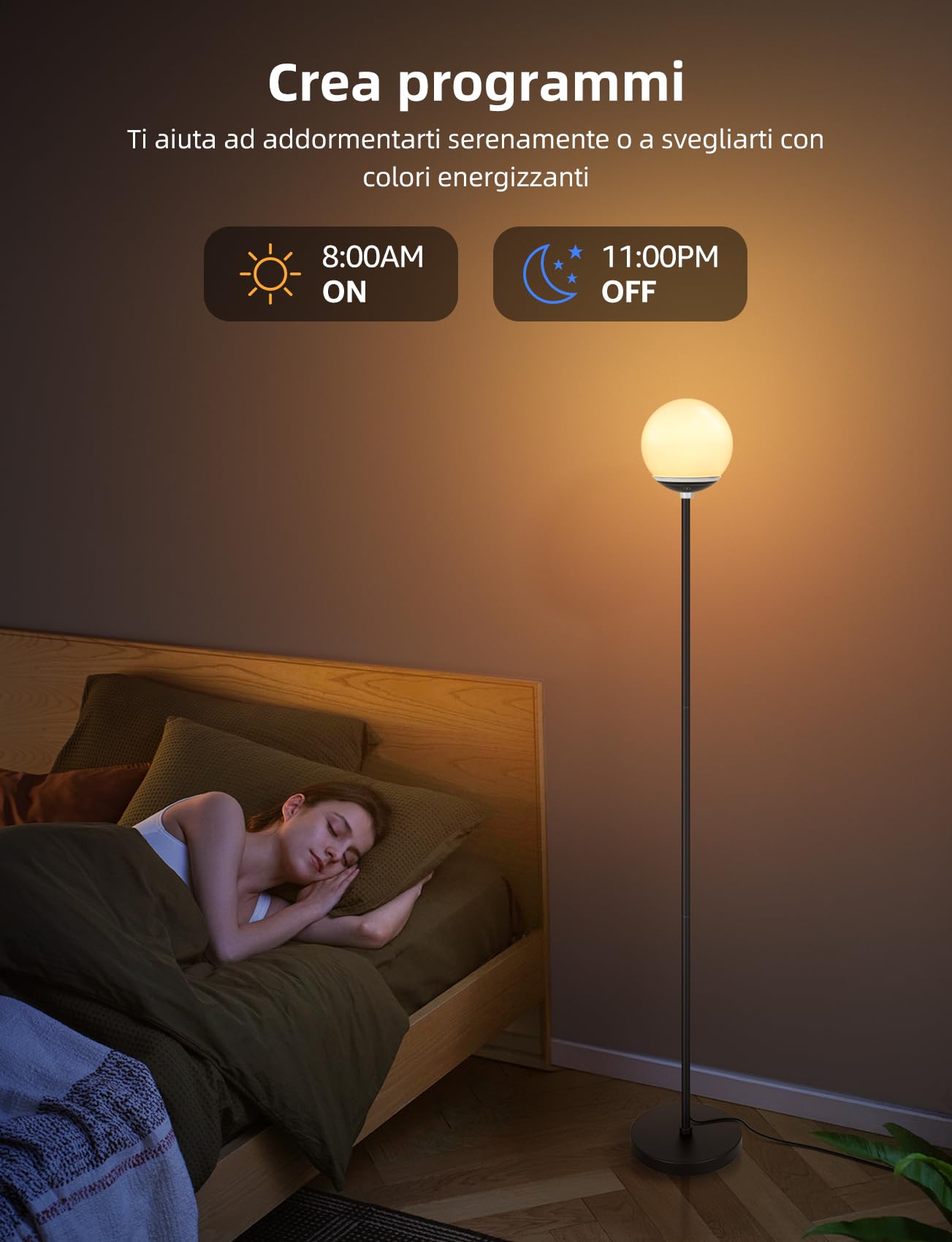 Aigostar - Lampada da Terra LED Intelligente con Bluetooth Mesh, Compatibile con Alexa, Controllo del Colore a Doppie Zone, 8W, 800LM, 2700K-6500K e RGB Dimmerabile, per Salotto e Camera da Letto
