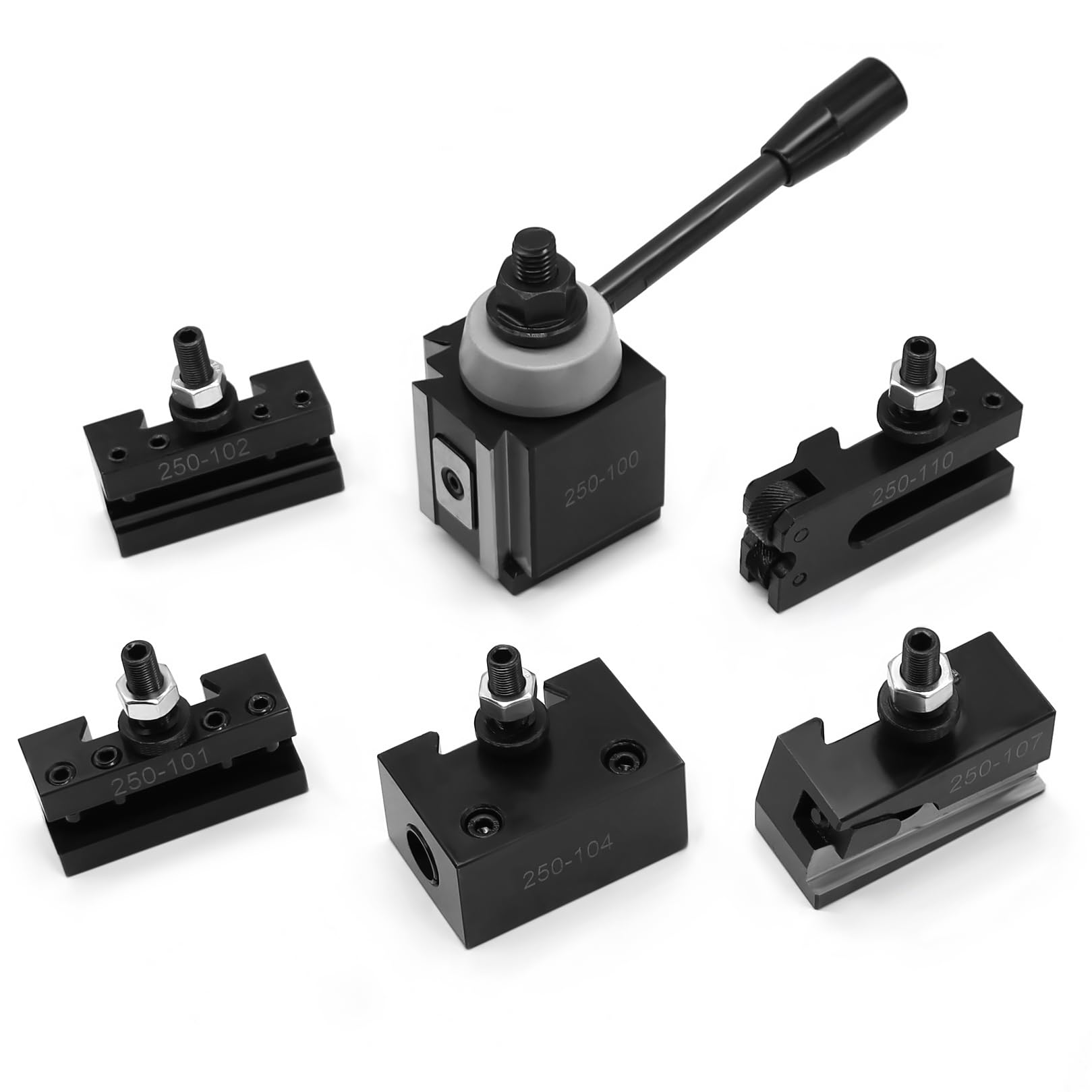 Photo 1 of Jecoupoon AXA Industrial Tools Wedge Type Quick Change Tool Post Set Compatible with Lathe Swing 6"-12" 250-111 250-100 (6 Pc 250-100 tool post set)
