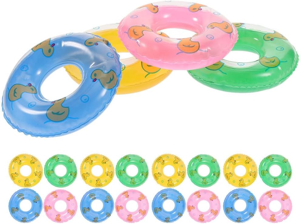 20Pcs Mini Swim Rings Inflatable Tiny Pool Floats Dollhouse | for Mini House Decoration Pool Parties and Creative Decor Random Colors Material