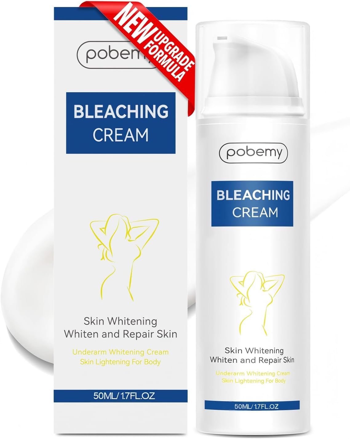 Pobemy Skin Bleaching Cream, Dark Spot Remover for Face, Intimate Areas & Body, Vitamin C Lightening for Underarms, Knees, Elbows, Inner Thighs, Bikini Line – Sensitive Skin Lightening Cream- 1.7FL OZ