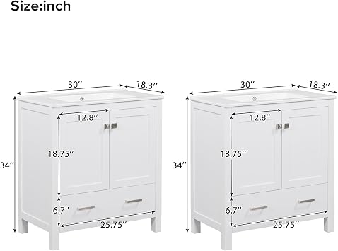 Traditional Double Bathroom Vanity with Sink, 60 Bathroom Storage Cabinet with Drawers and Dual Basin, Separate 2 Bath Vanities with Sinks Combo, Mirror Not Included