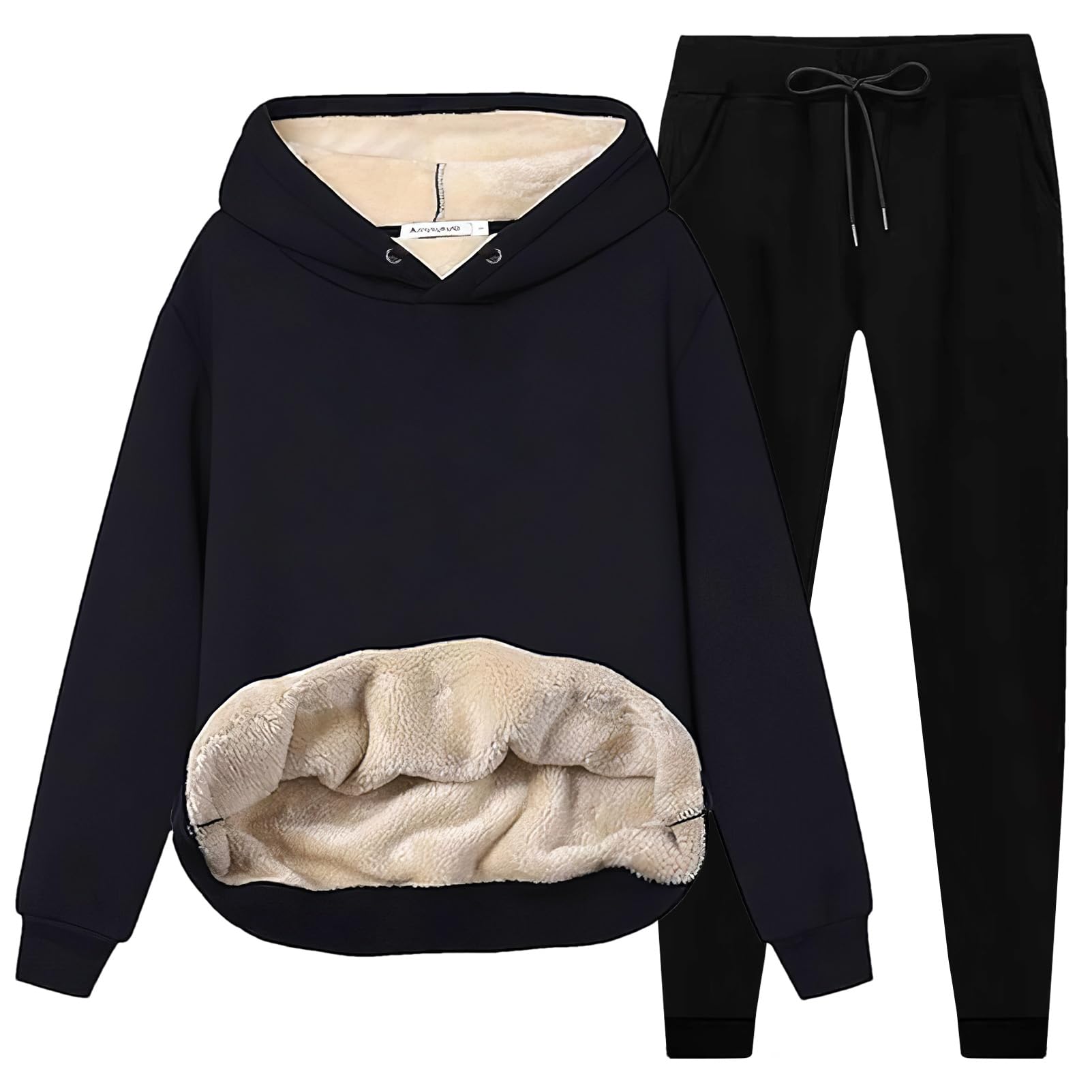 amropi Mujer Conjunto de Chándal con Forro Polar Sudadera con Capucha y Jogging Pantalones Cálido Invierno Traje