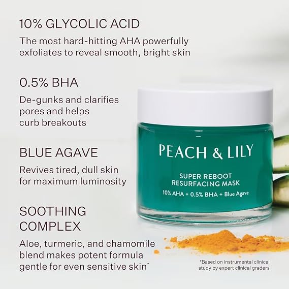 Peach & Lily Super Reboot Resurfacing Mask | 10% AHA, 0.5% BHA | Pro-Grade Wash-Off Mask For Pores, Uneven Skin, Bumps, And Fine Lines | Powerful Yet Gentle Acid Treatment | 2.7 Fl Oz