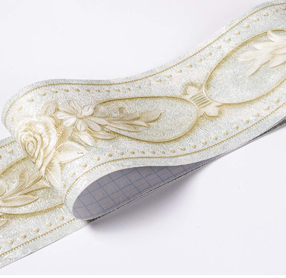 Yija 5 Meters Royal Peony 3D Self Adhesive Peel and Stick Waterproof Wall Border Easy to Apply 4 Inch by 16.5 Feet (Light Green)