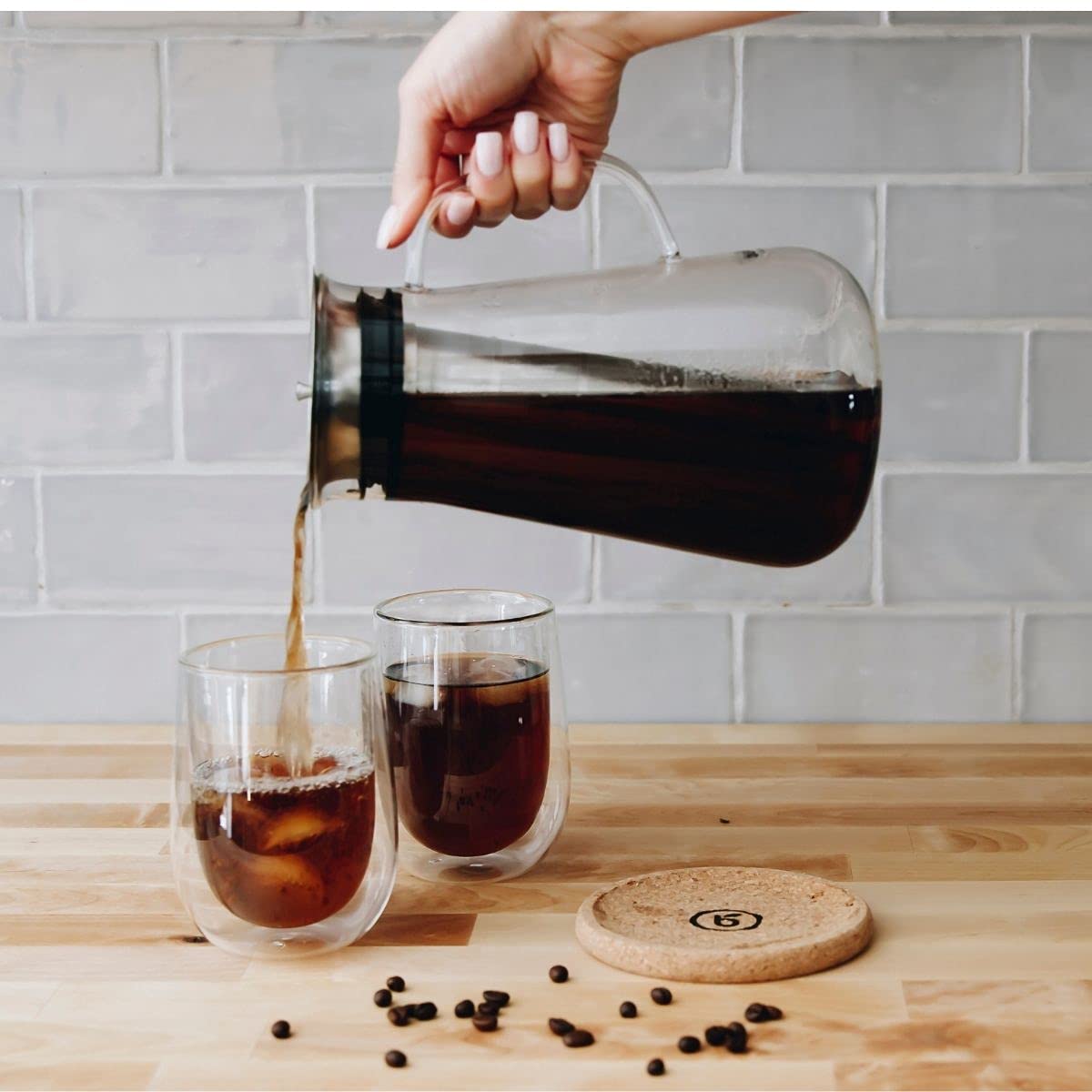buntfink MultiPitcher zaparzacz do kawy 3 w 1 do Cold Brew Coffee | szklana karafka 1,5 l | karafka na wodę z pokrywką ze stali nierdzewnej | zaparzacz do kawy na zimno i herbaty | bez plastiku