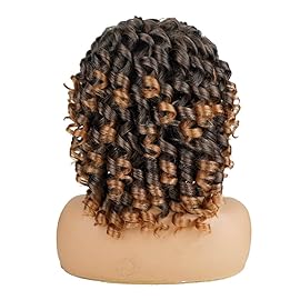 AIDUSA Short Loose Curly Wigs for Black Women Ombre Blonde Wig for Black Women Curly Wig Afro Wigs Synthetic Wig with Bangs Half Wigs for Women Soft Hair Blonde (T30 Black to Light Brown)