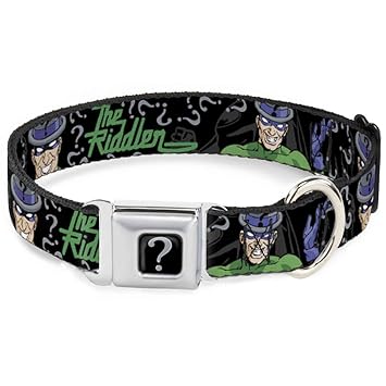 Dog Collar Seatbelt Buckle The Riddler Batman Silhouette 18 to 32 Inches 1.5 Inch Wide
