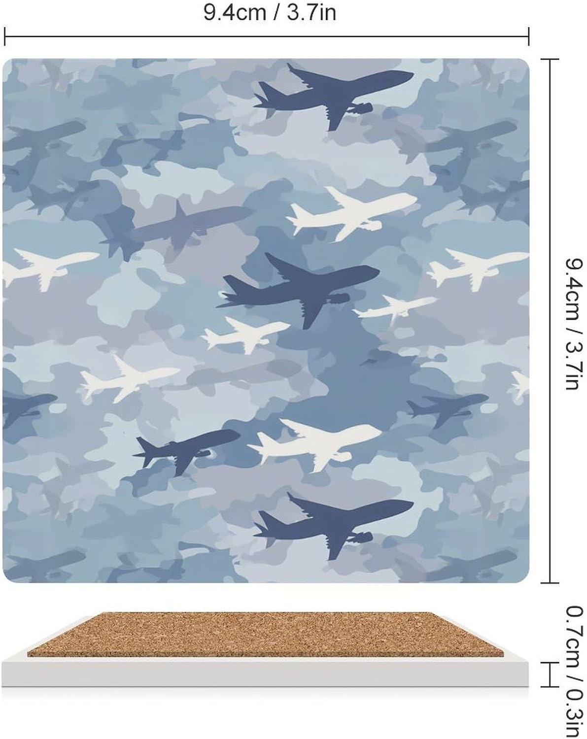 Camouflage Airplane Print Coaster for Drinks Square Ceramic Table Coasters Stone Mat Crafts 4PCS Home Kitchen Decor