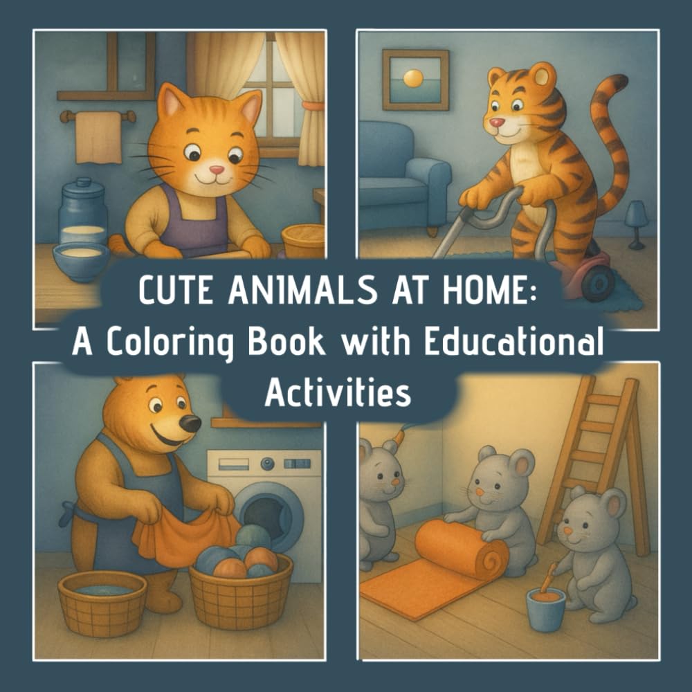 CUTE ANIMALS AT HOME: A Coloring Book with Educational Activities (Cozy Animal Activity Coloring Books (English Edition))