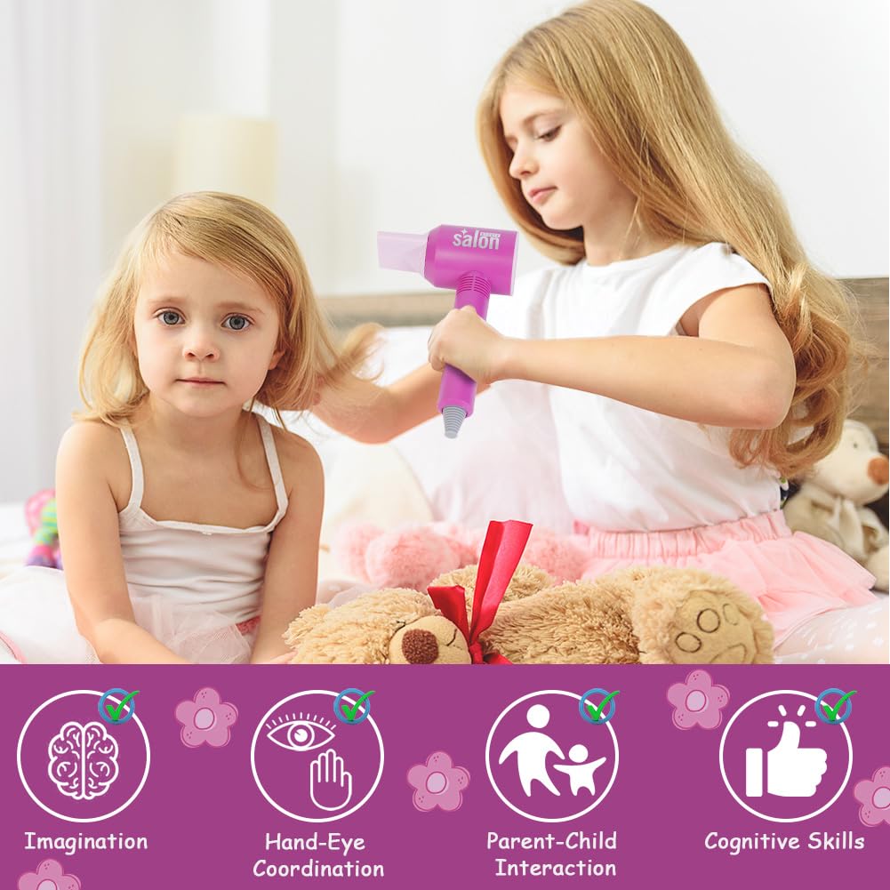 HOTUT Set di Parrucchieri per Bambini Realistico Salone Bellezza Ragazza Playset Hair Styling con Asciugacapelli Arricciacapelli Forbici e Accessori per Parrucchieri