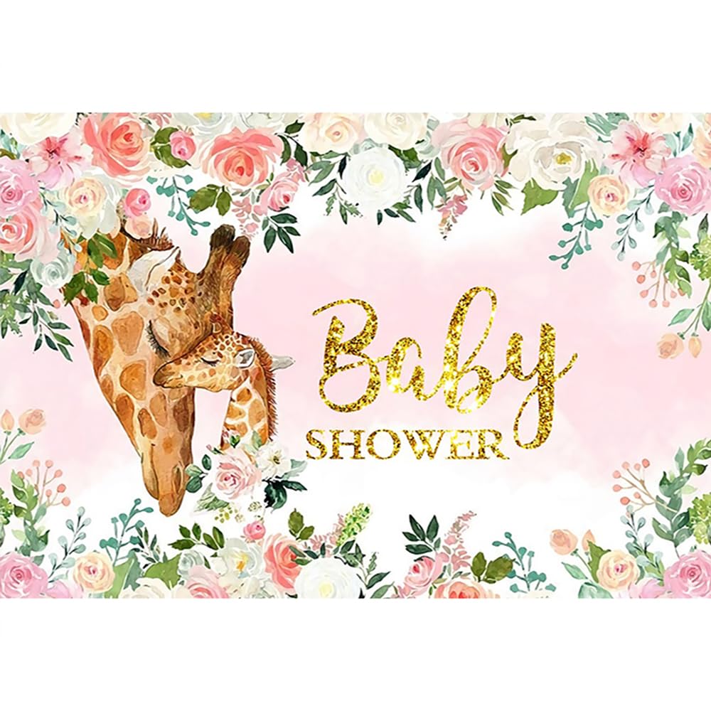 3 x 2,1 m baby shower poliestrowe tło urocza żyrafa różowa biała akwarela kwiaty fotografia tło dziewczyna księżniczka baby shower impreza ciasto stół dekoracja rekwizyty do studia