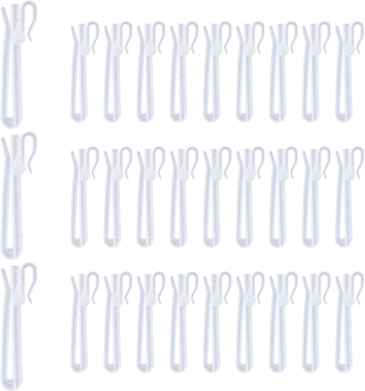 Plastic Curtain Hooks, Adjustable Pinch Pleat Hooks, Ratchet System Pinch Pleat Curtain Hooks for Window Curtain, Door Curtain and Shower Curtain (30PCS)