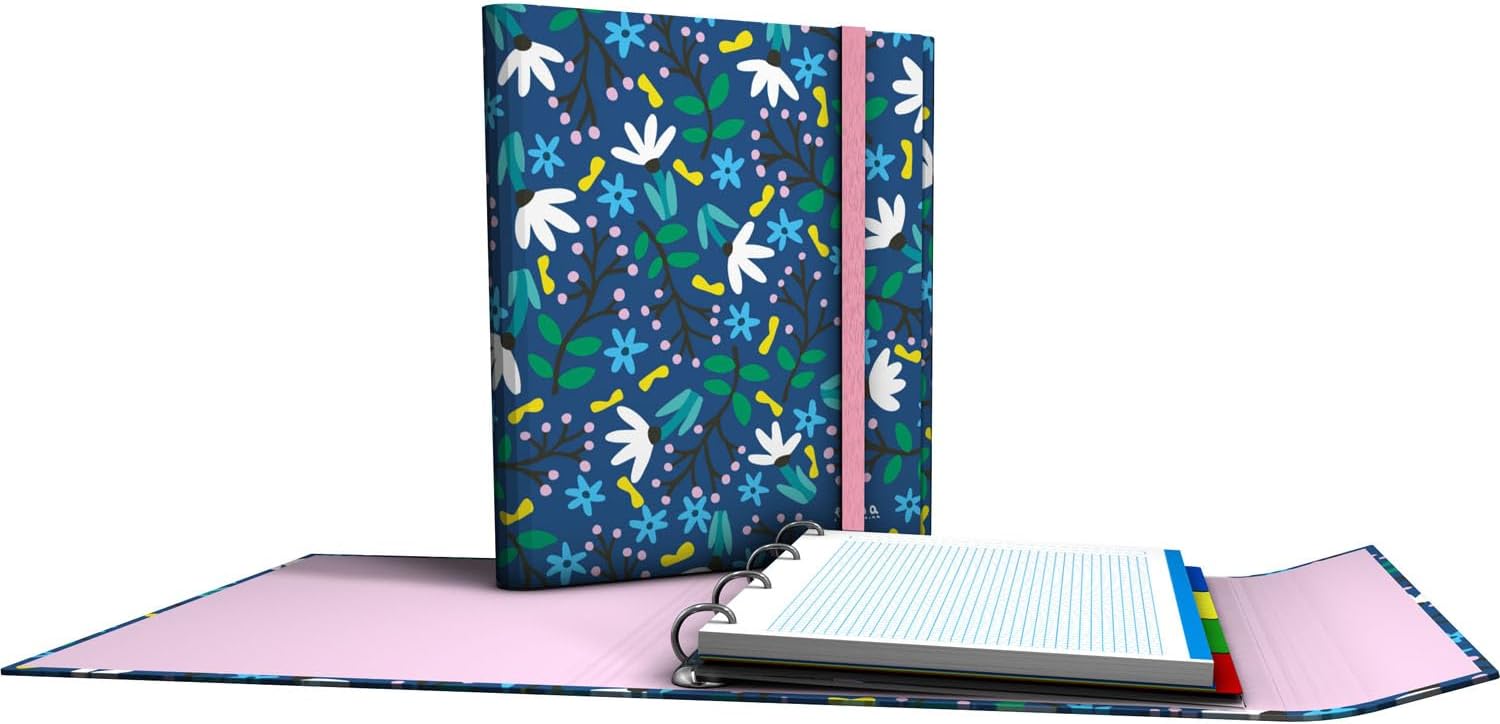 Grafoplás | Ring Binder with Refill and Flap | Carpeplús Elena Corredoira Garden | Includes Dividers | Elastic Rubber Closure | Ergonomic Spine | Cudricula Paper 5x5 90g a4 | FSC Certified