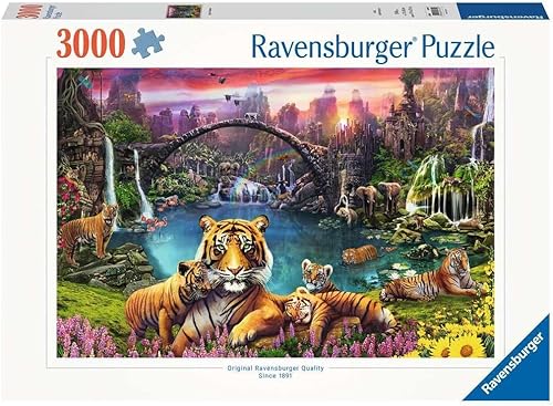 Ravensburger - Tigres en el paraíso - Rompecabezas de 3000 piezas - Fantástica y bellamente vívida representación de tigres al atardecer -