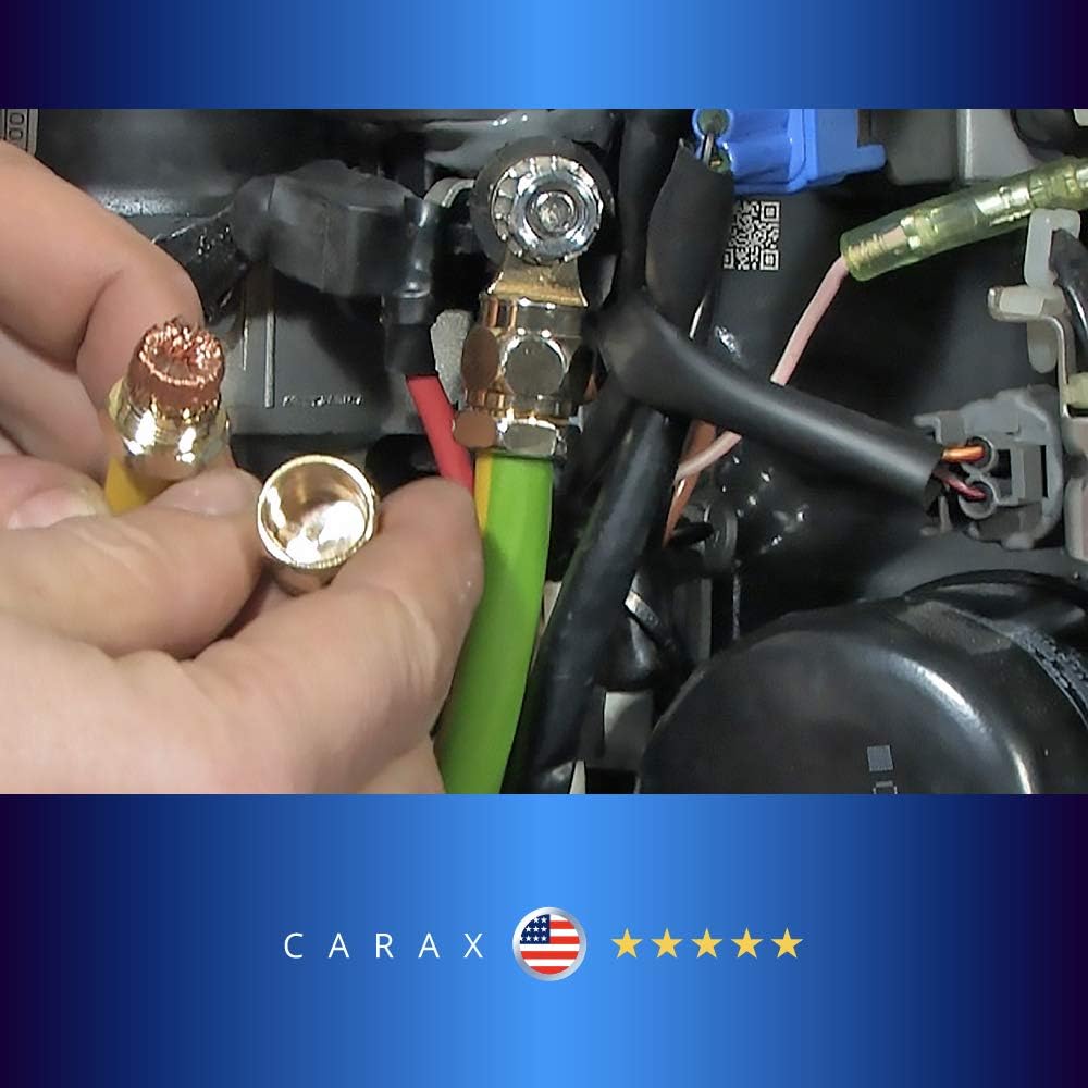 CARAX Ring Terminals Connectors - Compression Style Eyelets - Copper Alloy - Solid Brass/Gold Plated - Heavy Duty Marine Wire Lugs - 1/0 AWG up to 3/0 AWG Gauge Cable