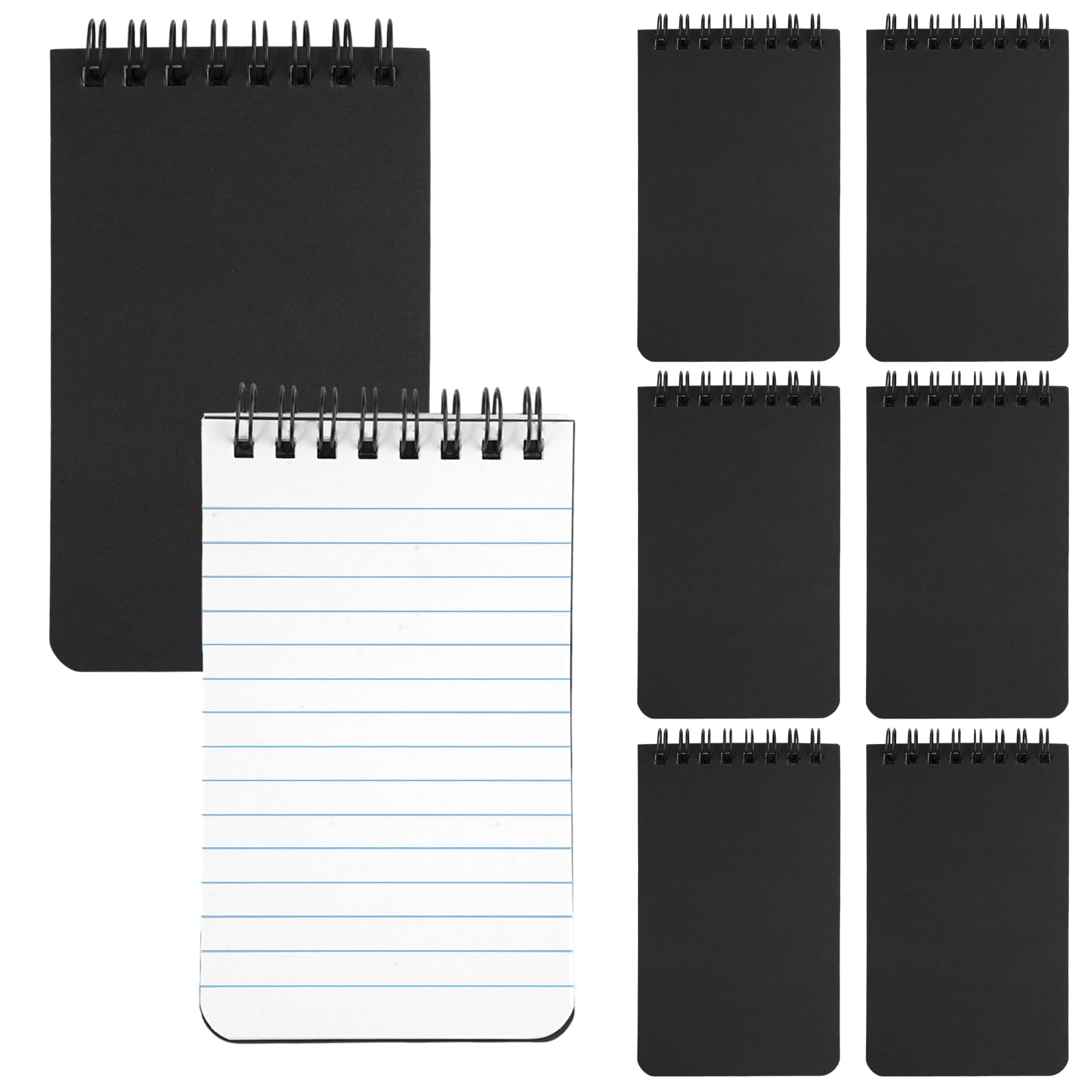 TESSTSY 8Pcs Pocket Notebook, Mini Pocket Notepad, Black A7 Lined Memo Pad